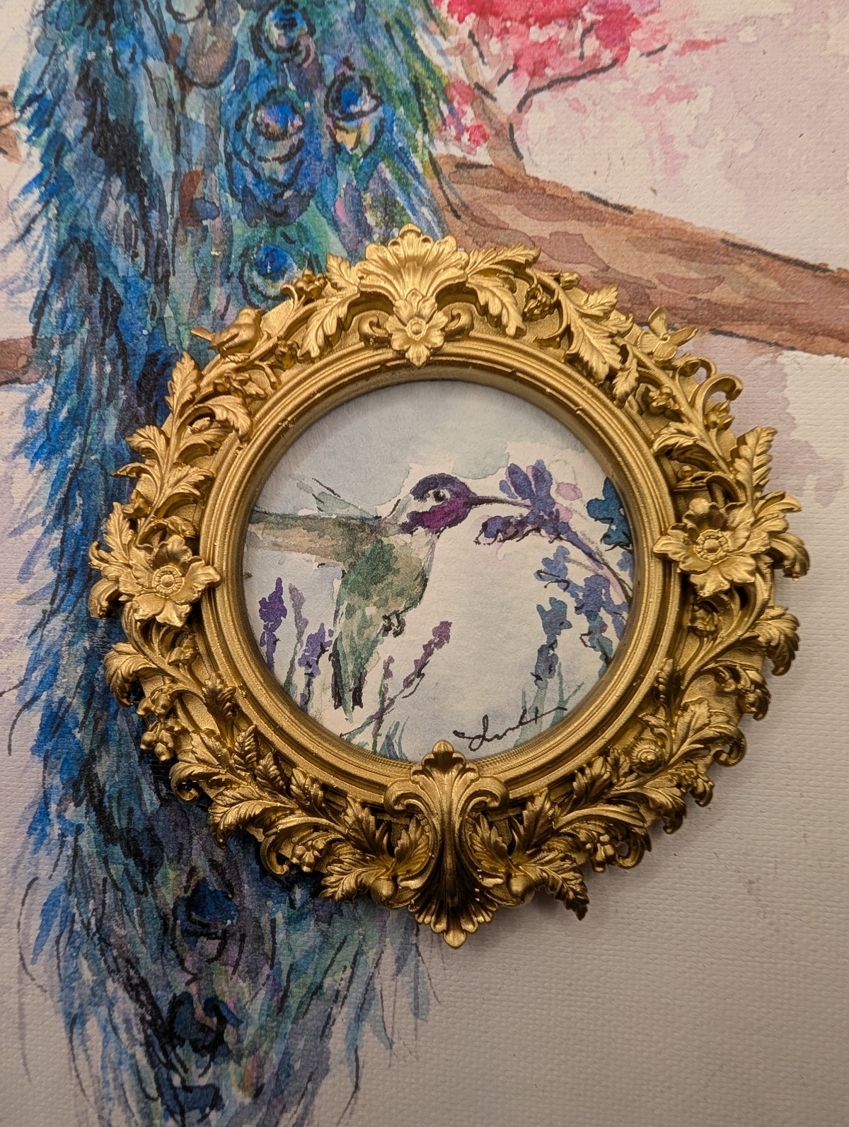 Mini Hummingbird Painting - Original Watercolor Art by Lora Cavallin