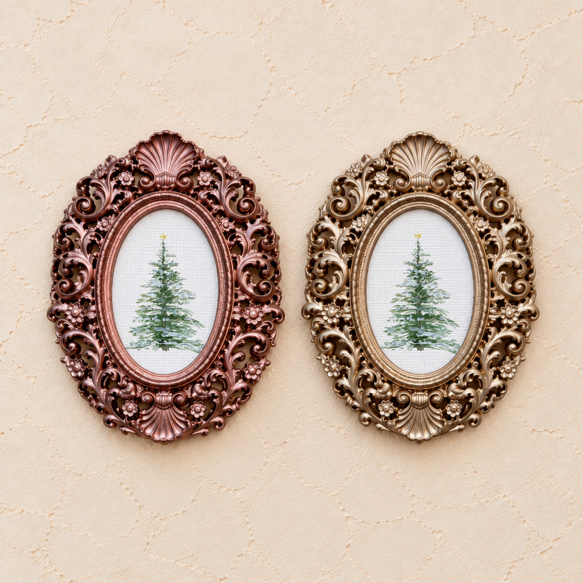 Christmas Tree, gold and rose gold side by side