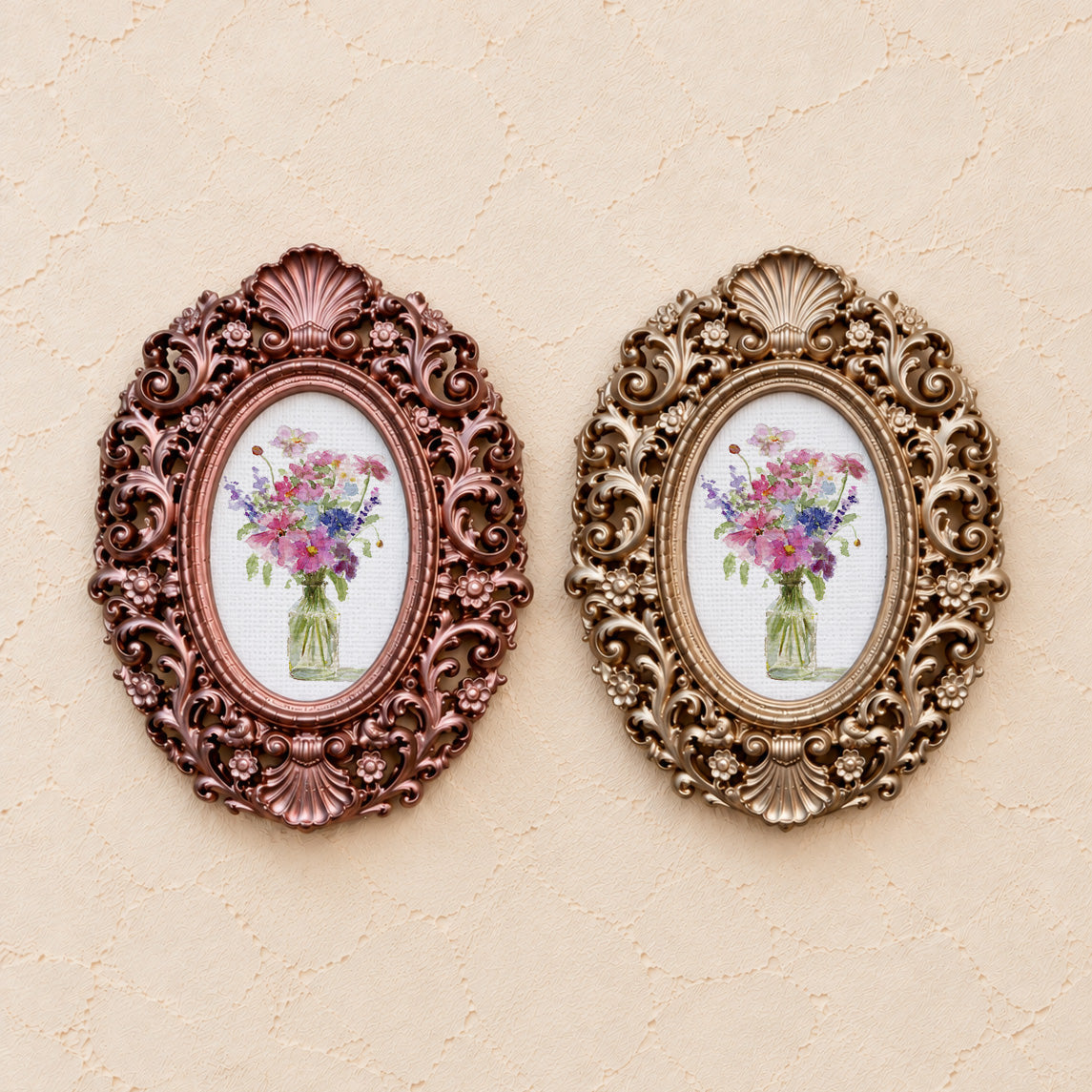 Wildflowers in a Jar, gold and rose gold side by side
