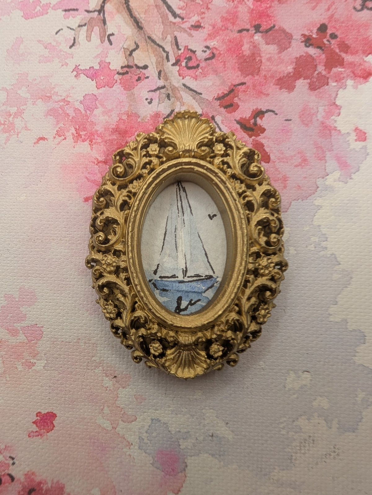 Mini Sailboat Painting - Original Watercolor Art by Lora Cavallin