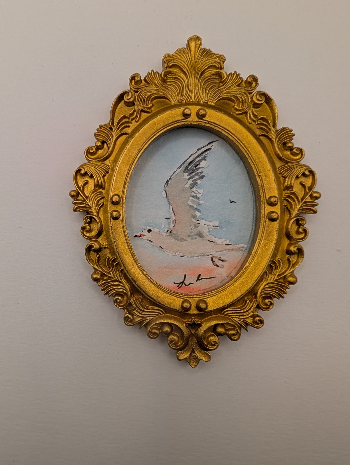 Mini Seagull Painting - Original Watercolor Art by Lora Cavallin