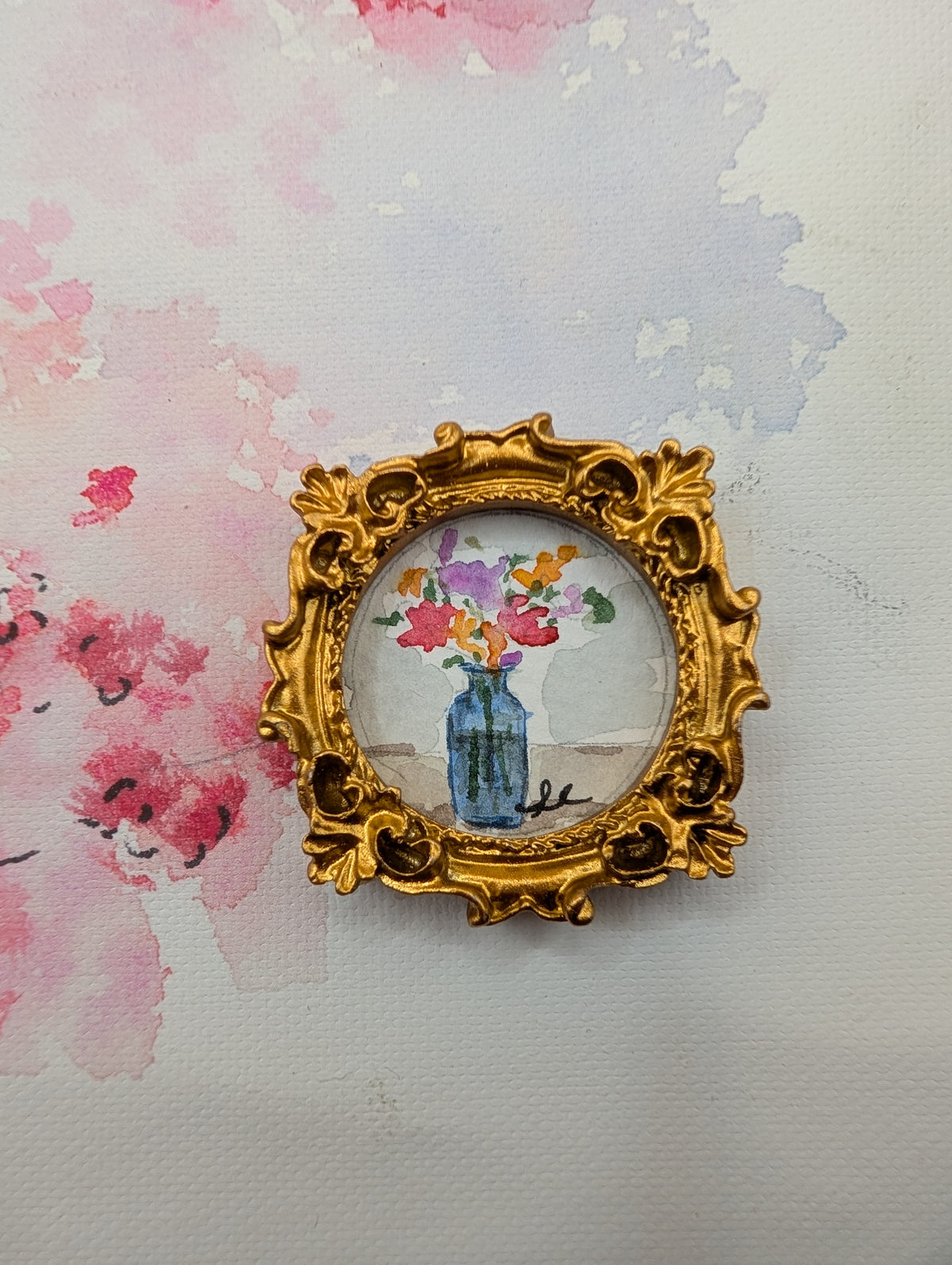 Mini Vase of Flowers Painting - Original Watercolor Art by Lora Cavallin