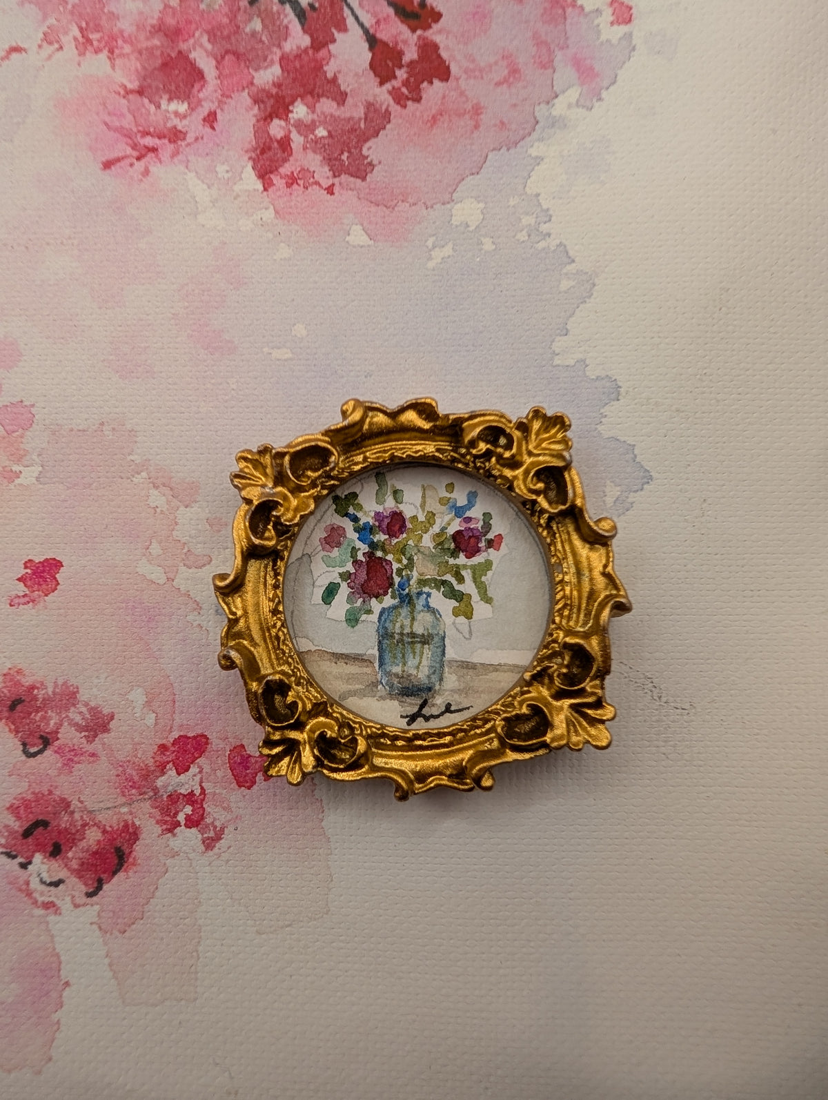 Mini Vase of Flowers Painting - Original Watercolor Art by Lora Cavallin
