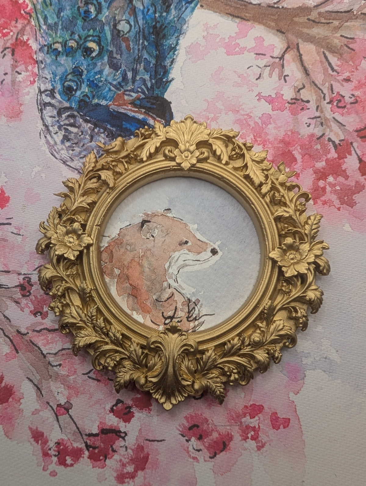 Mini Fox Painting - Original Watercolor Art by Lora Cavallin