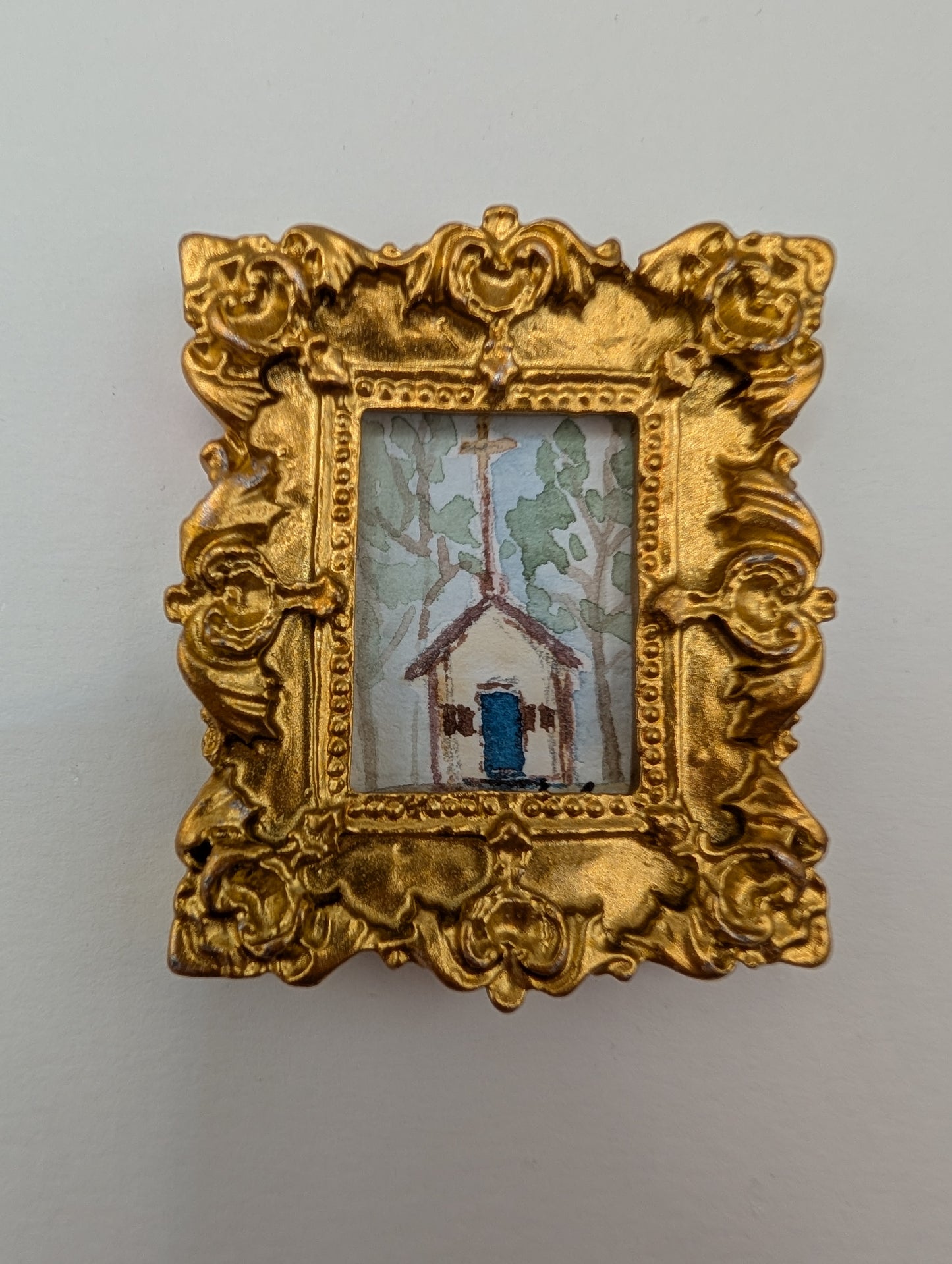 Mini Church Painting - Original Watercolor Art by Lora Cavallin