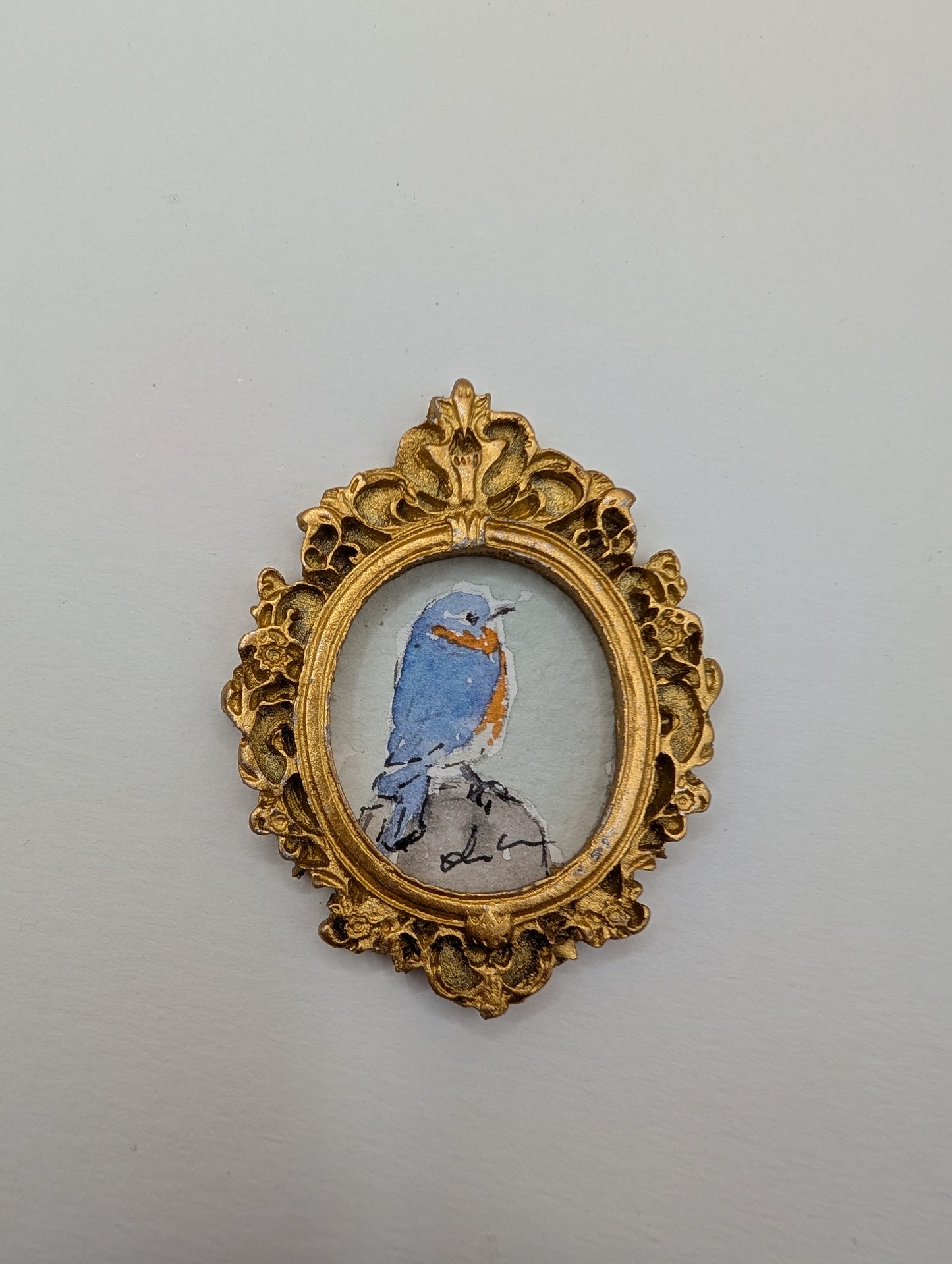 Mini Bluebird Painting - Original Watercolor Art by Lora Cavallin
