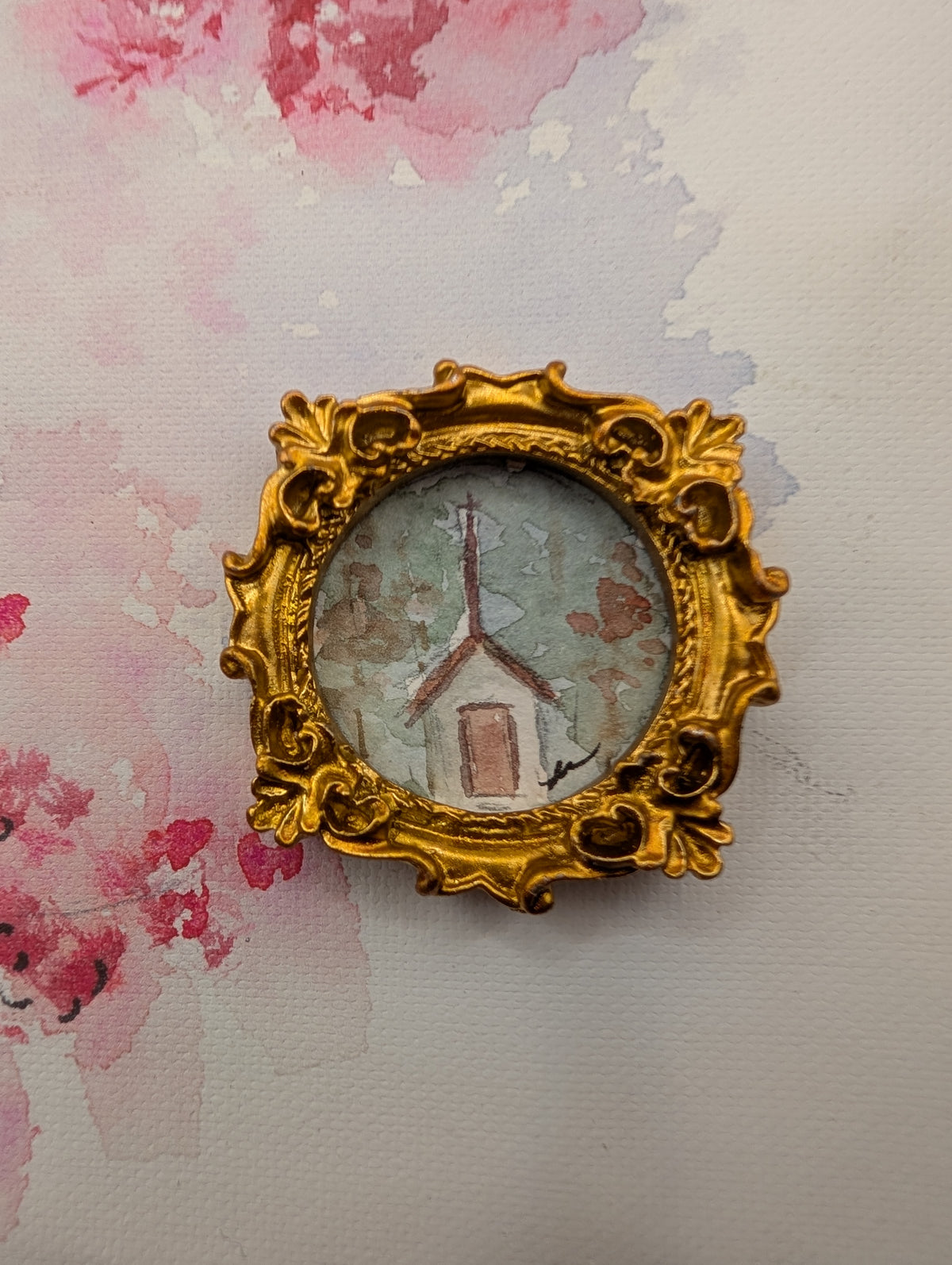 Mini Church Painting - Original Watercolor Art by Lora Cavallin