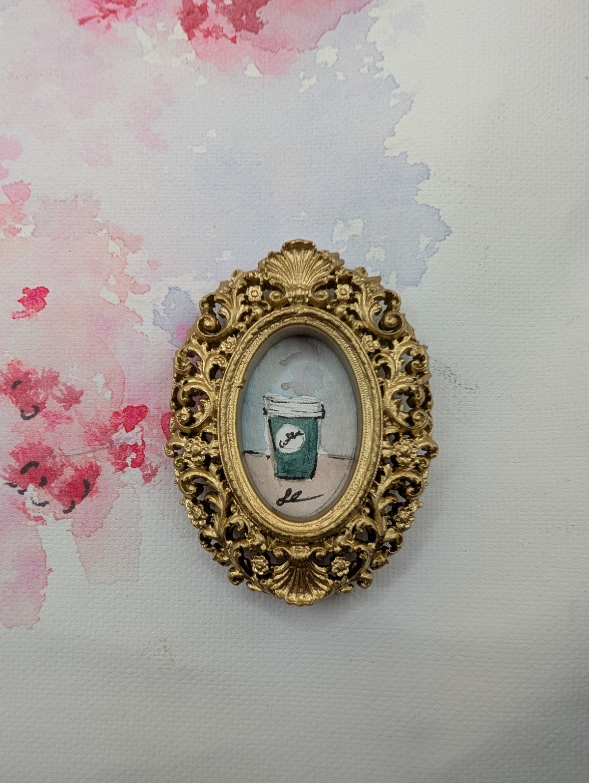 Mini Coffee Painting - Original Watercolor Art by Lora Cavallin