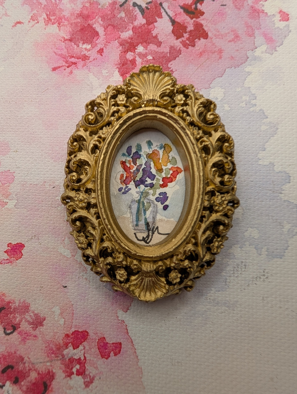 Mini Vase of Flowers Painting - Original Watercolor Art by Lora Cavallin