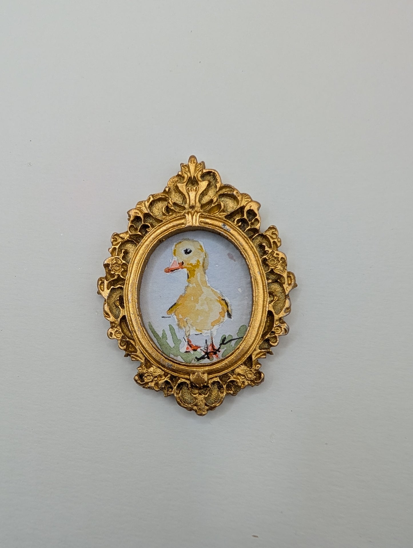 Mini Baby Duck Painting - Original Watercolor Art by Lora Cavallin
