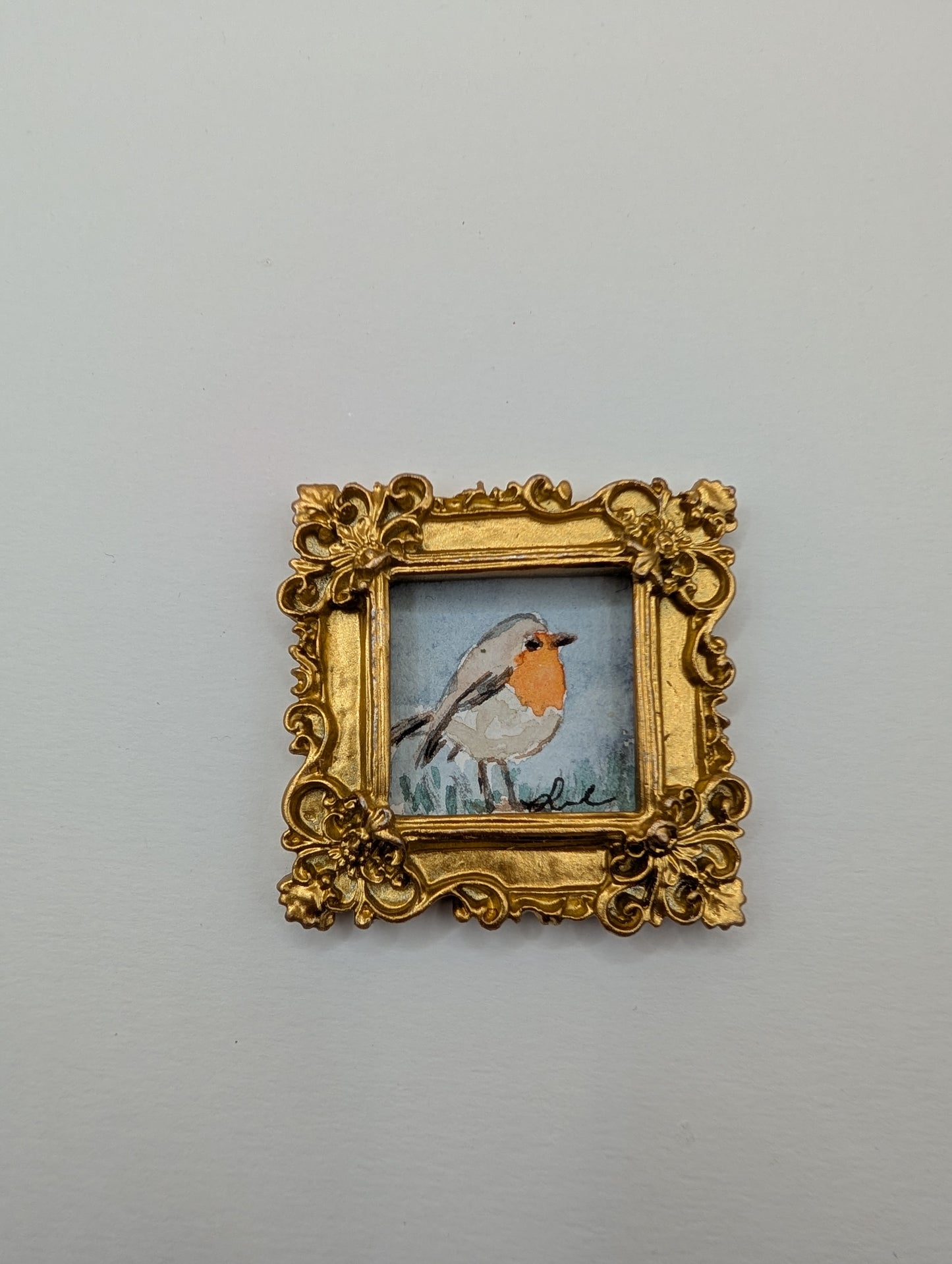 Mini Robin Bird Painting - Original Watercolor Art by Lora Cavallin