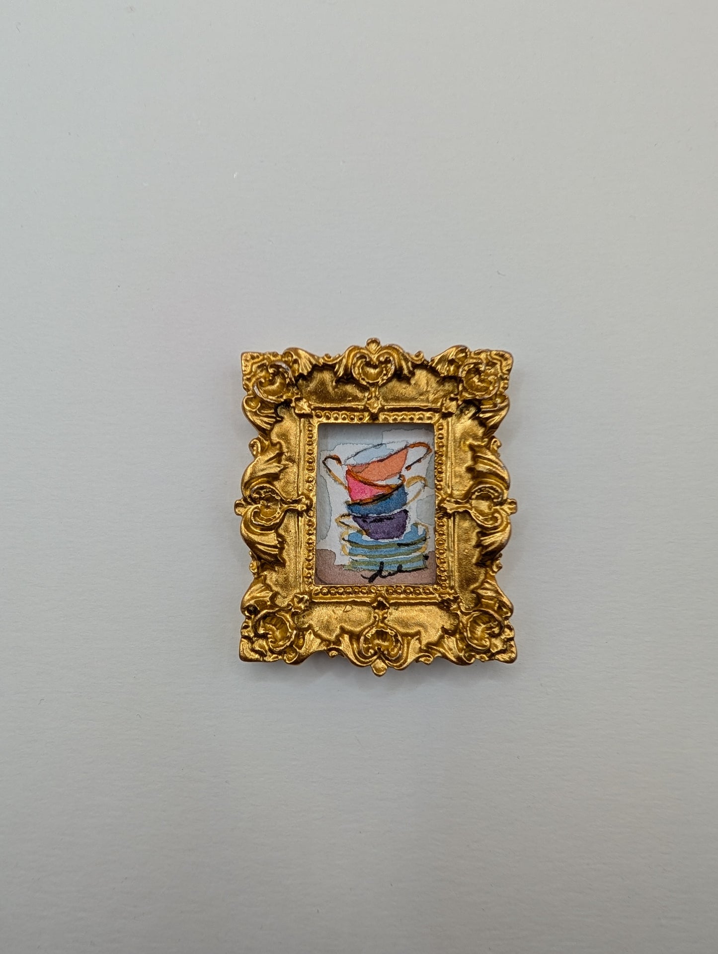 Mini Teacup Stack Painting - Original Watercolor Art by Lora Cavallin