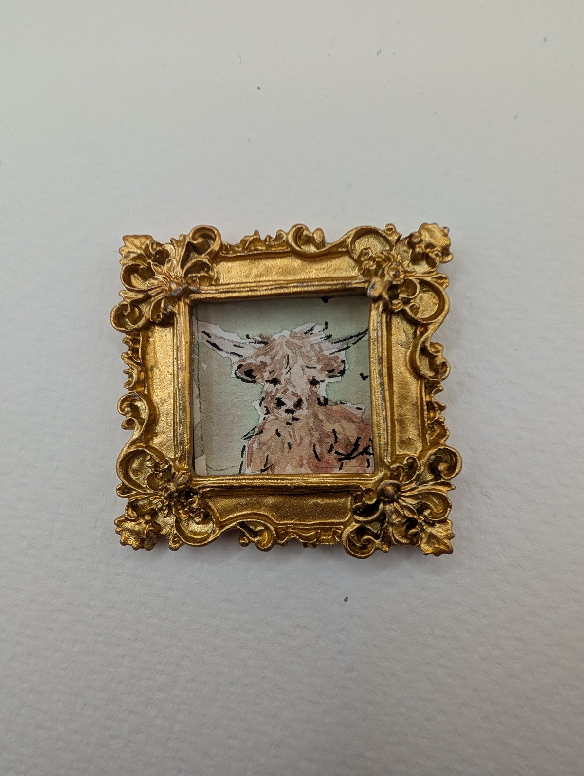 Mini Highland Cow Painting - Original Watercolor Art by Lora Cavallin