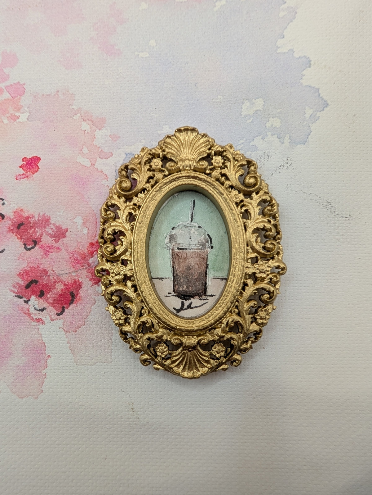 Mini Frozen Coffee Painting - Original Watercolor Art by Lora Cavallin