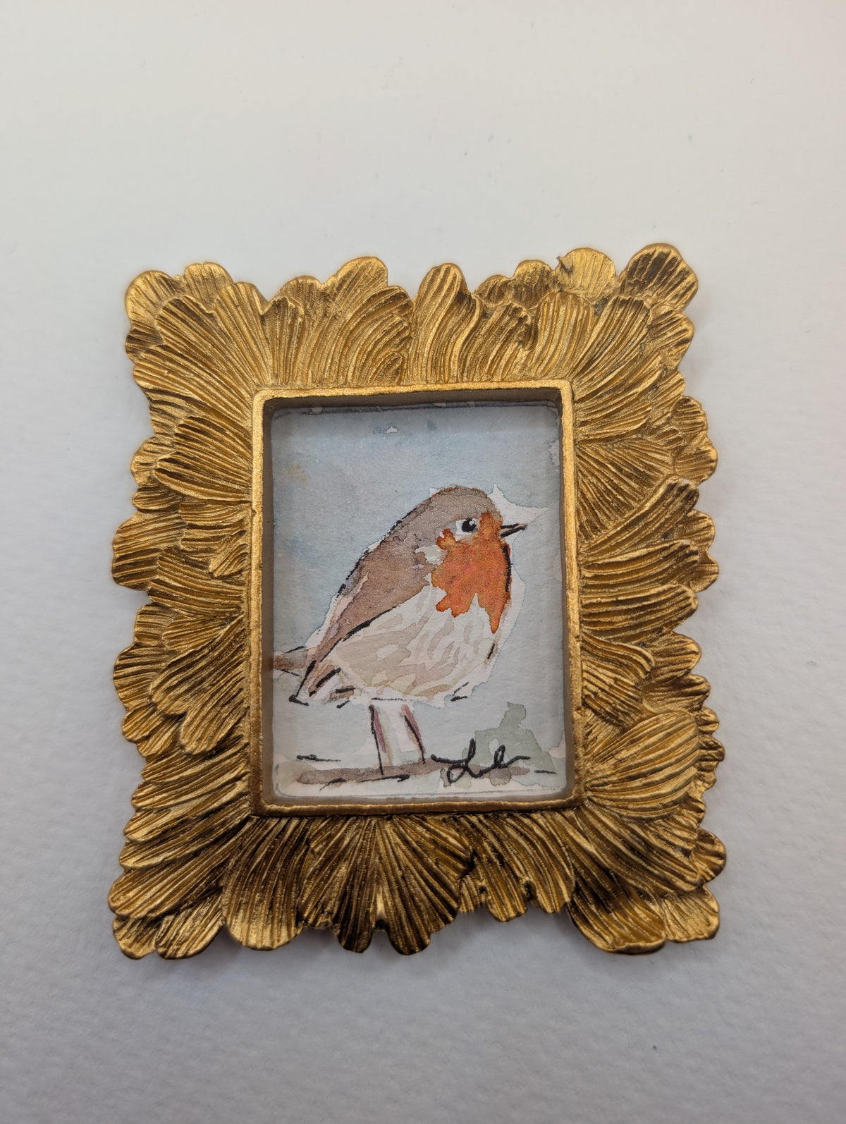 Mini Robin Bird Painting - Original Watercolor Art by Lora Cavallin