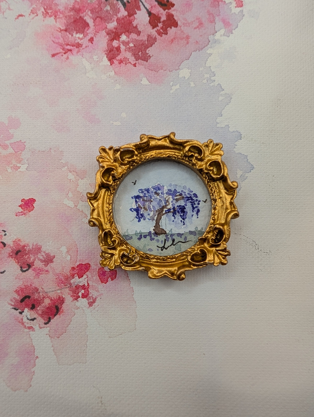Mini Wisteria Tree Painting - Original Watercolor Art by Lora Cavallin