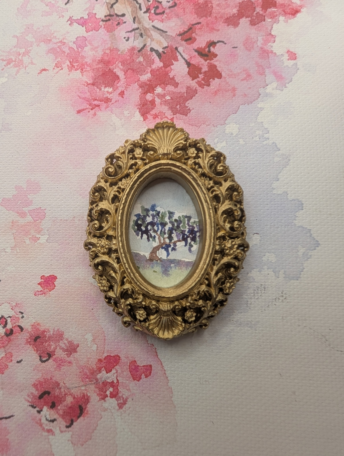 Mini Wisteria Tree Painting - Original Watercolor Art by Lora Cavallin
