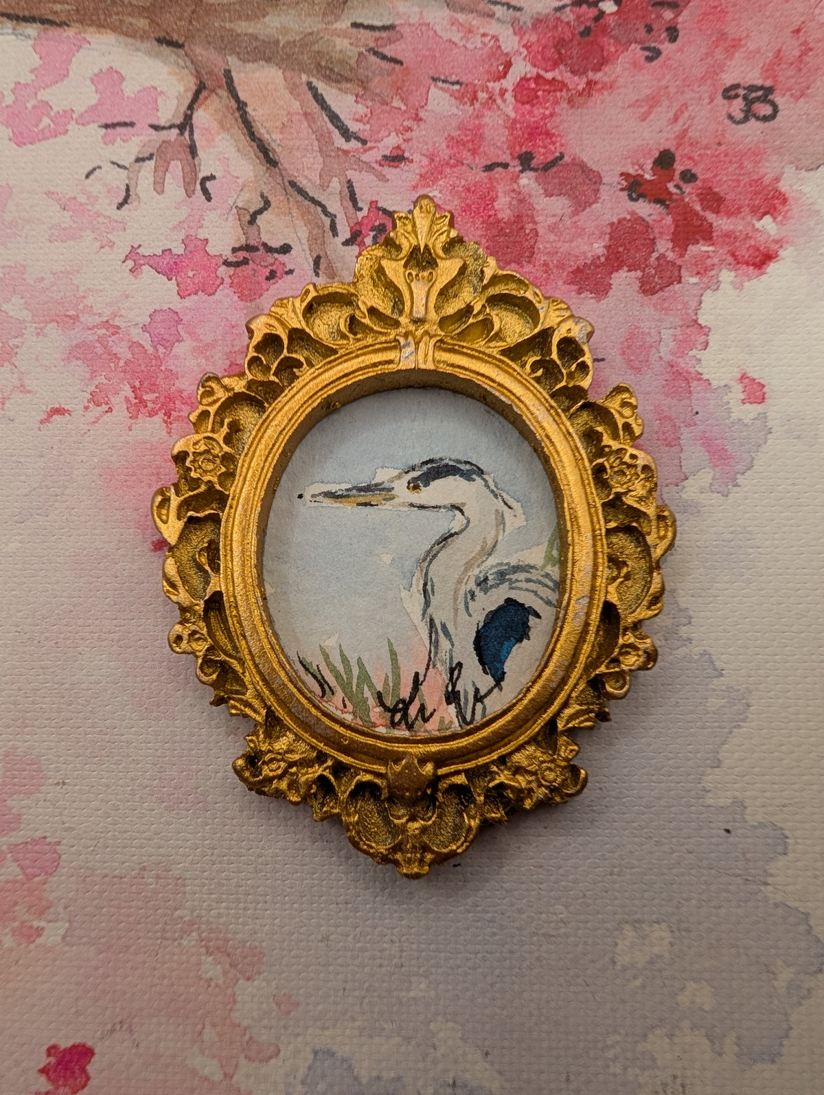 Mini Blue Heron Painting - Original Watercolor Art by Lora Cavallin