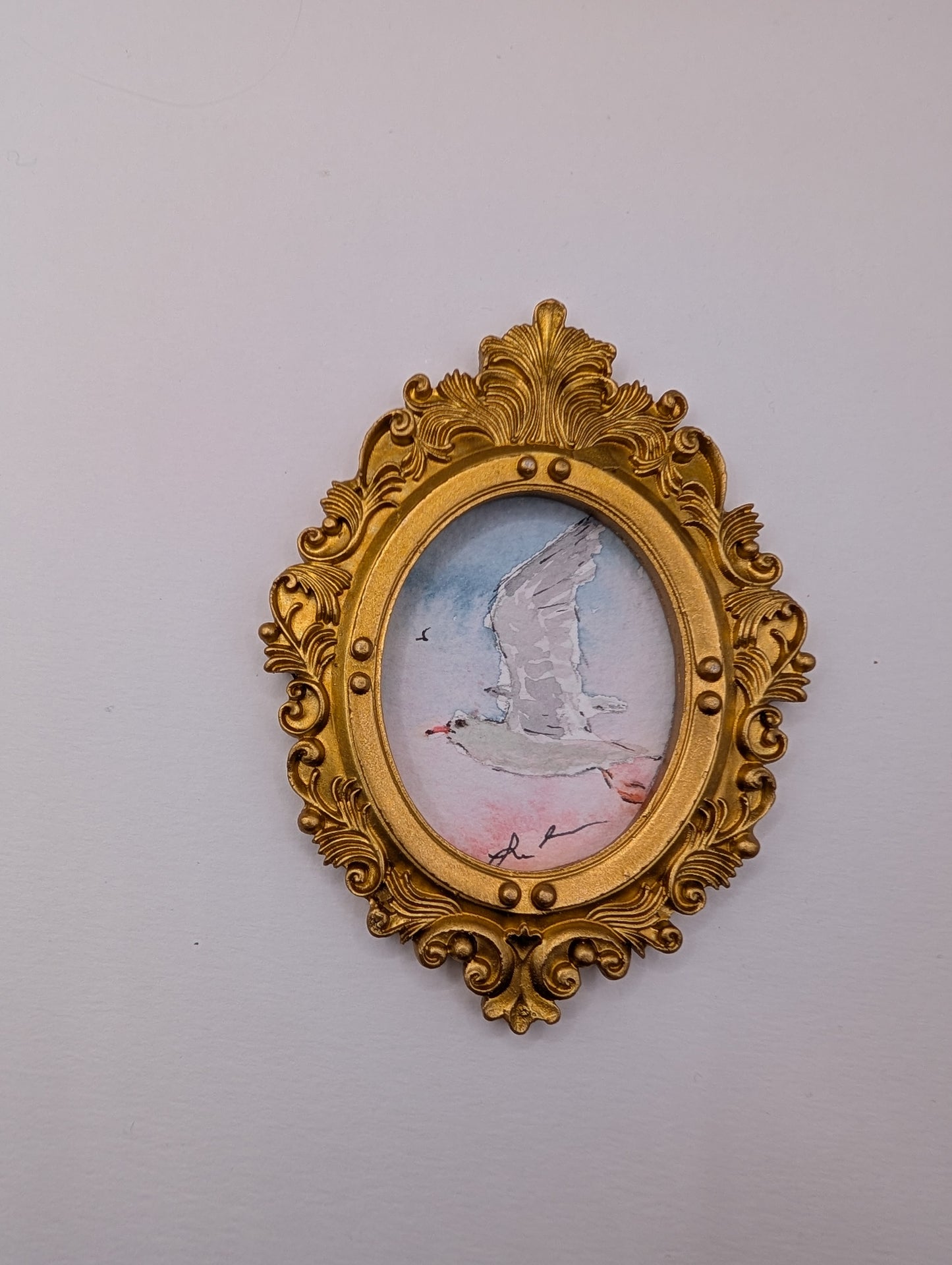 Mini Seagull Painting - Original Watercolor Art by Lora Cavallin