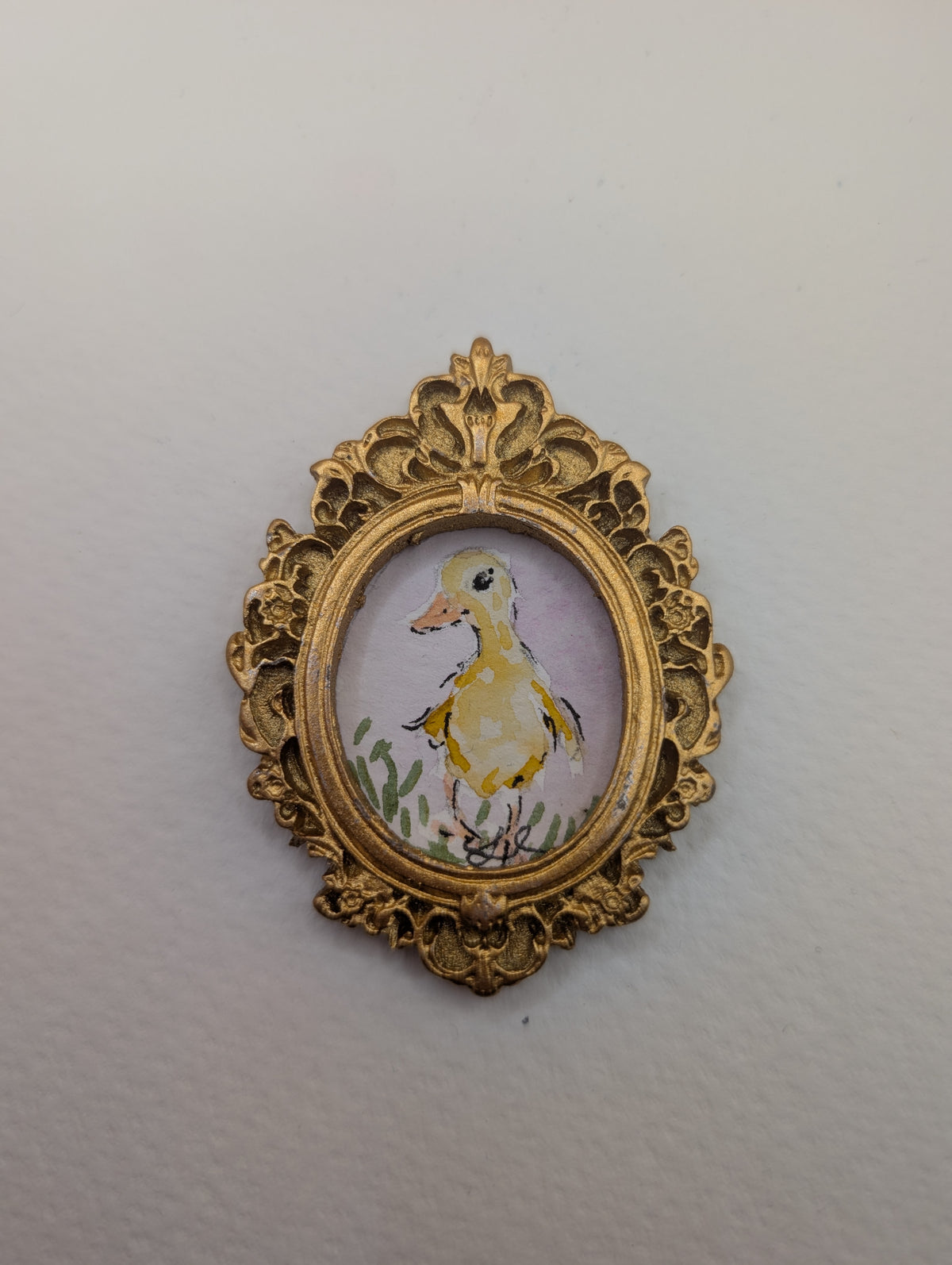 Mini Baby Duck Painting - Original Watercolor Art by Lora Cavallin