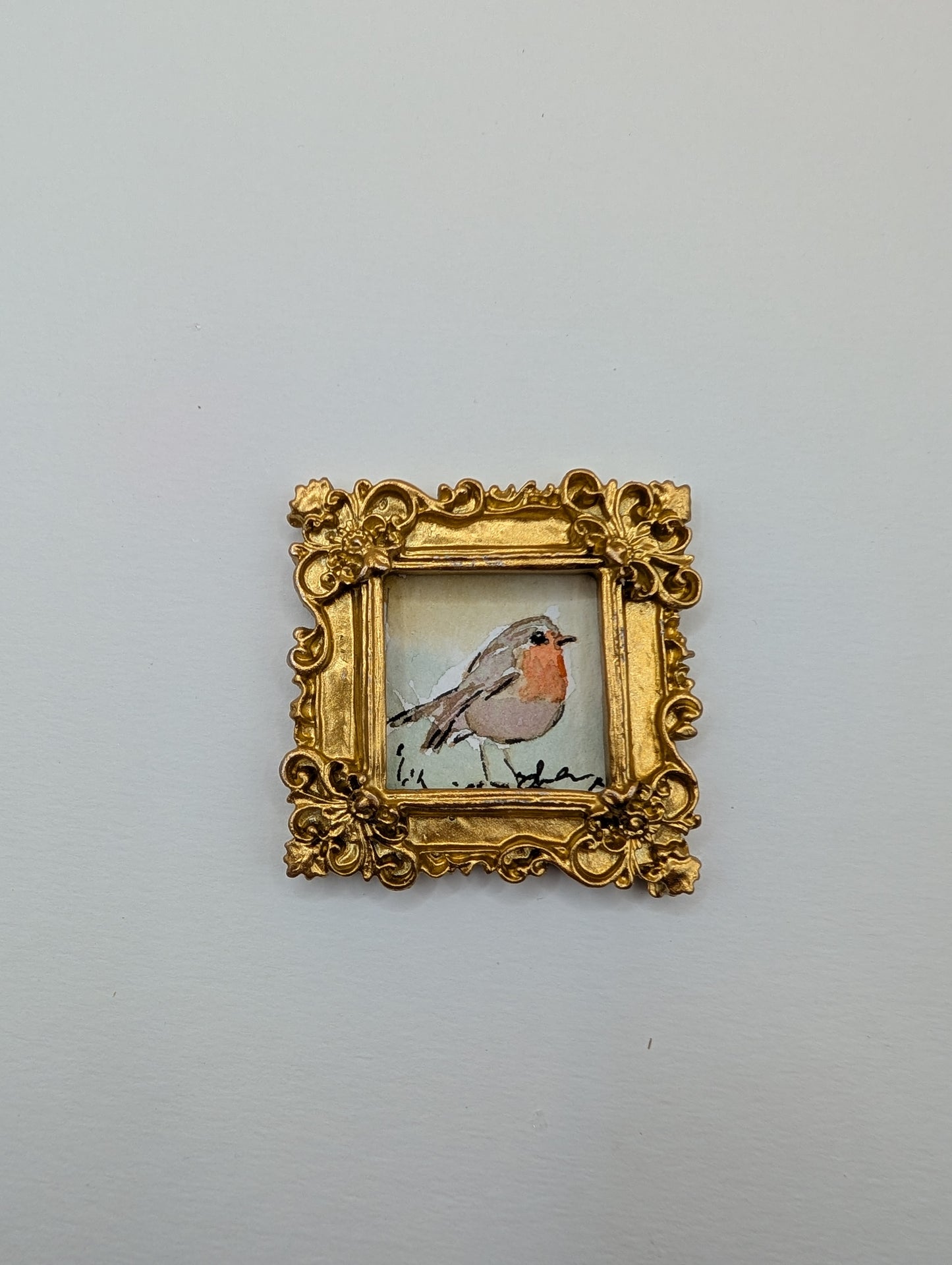 Mini Robin Bird Painting - Original Watercolor Art by Lora Cavallin