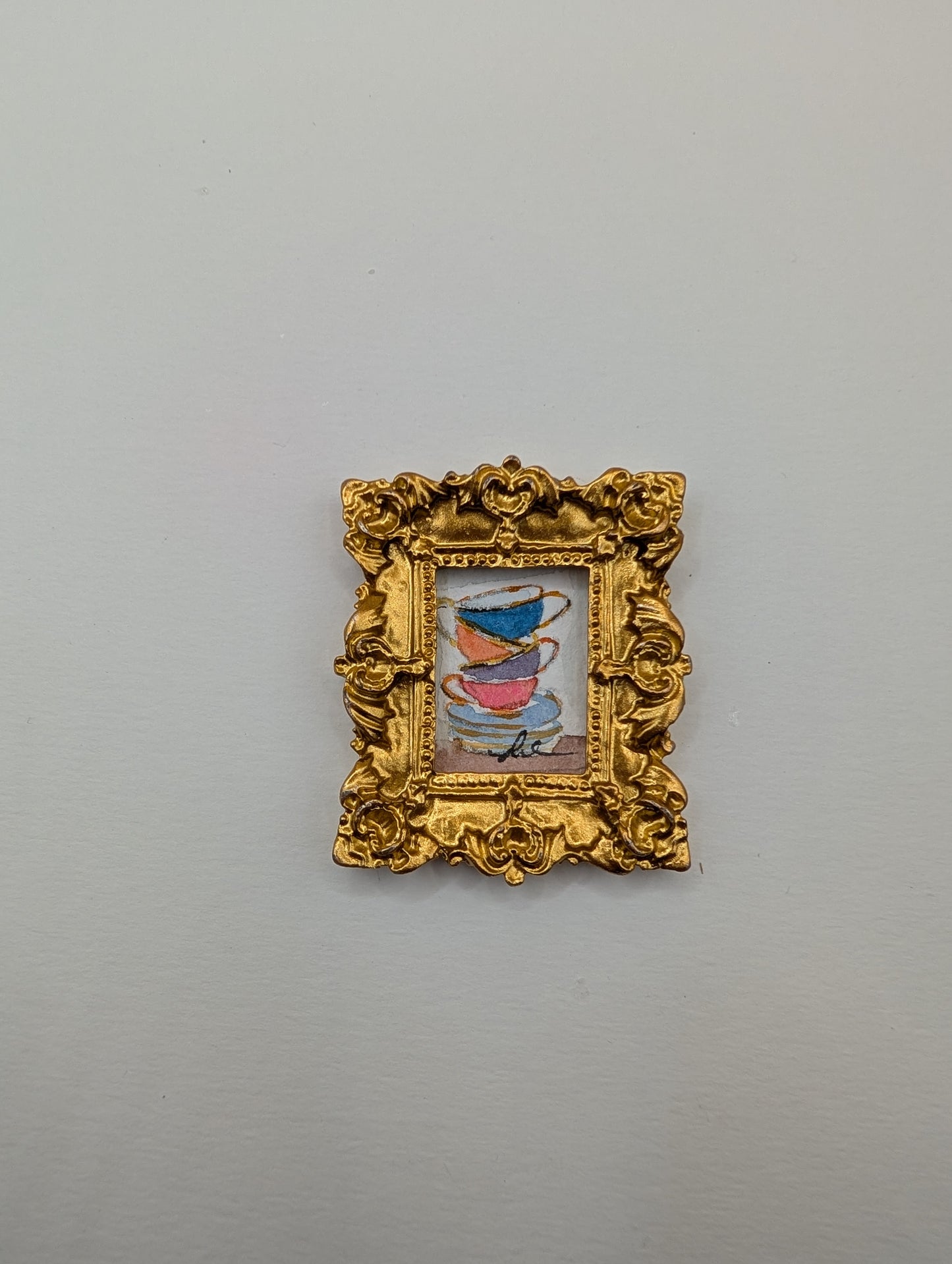 Mini Stack of Teacups Painting - Original Watercolor Art by Lora Cavallin