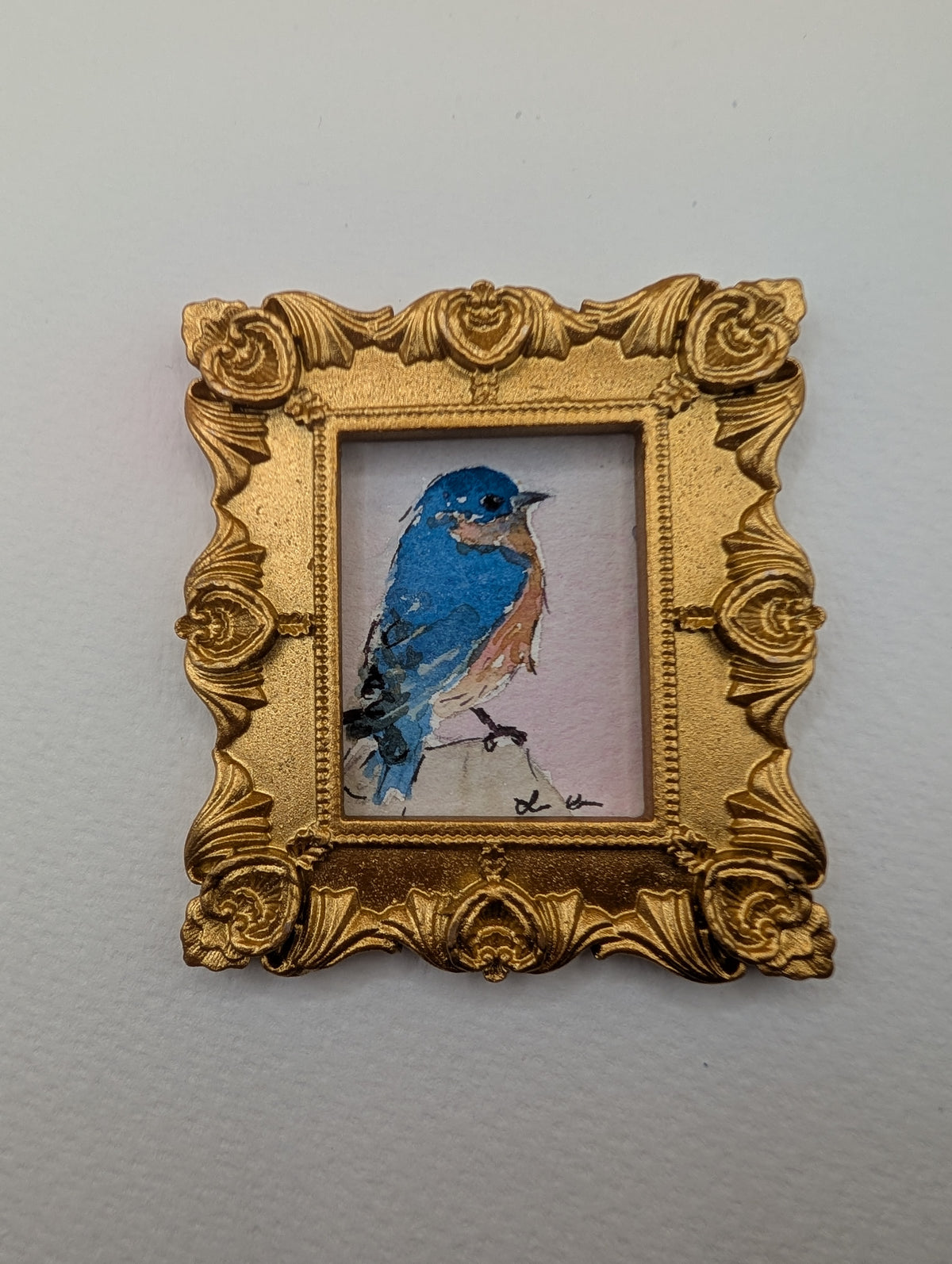 Mini Bluebird Painting - Original Watercolor Art by Lora Cavallin