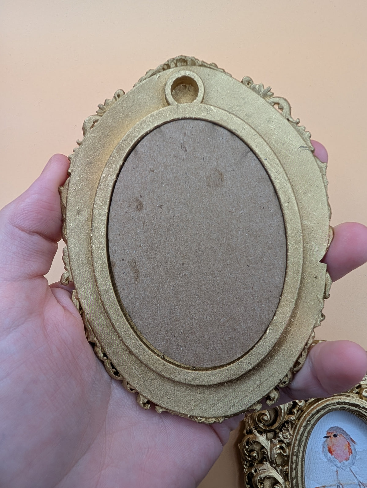 Small Birds on Teacups Art Print Set of Three - With Gold Frames - Watercolor Design