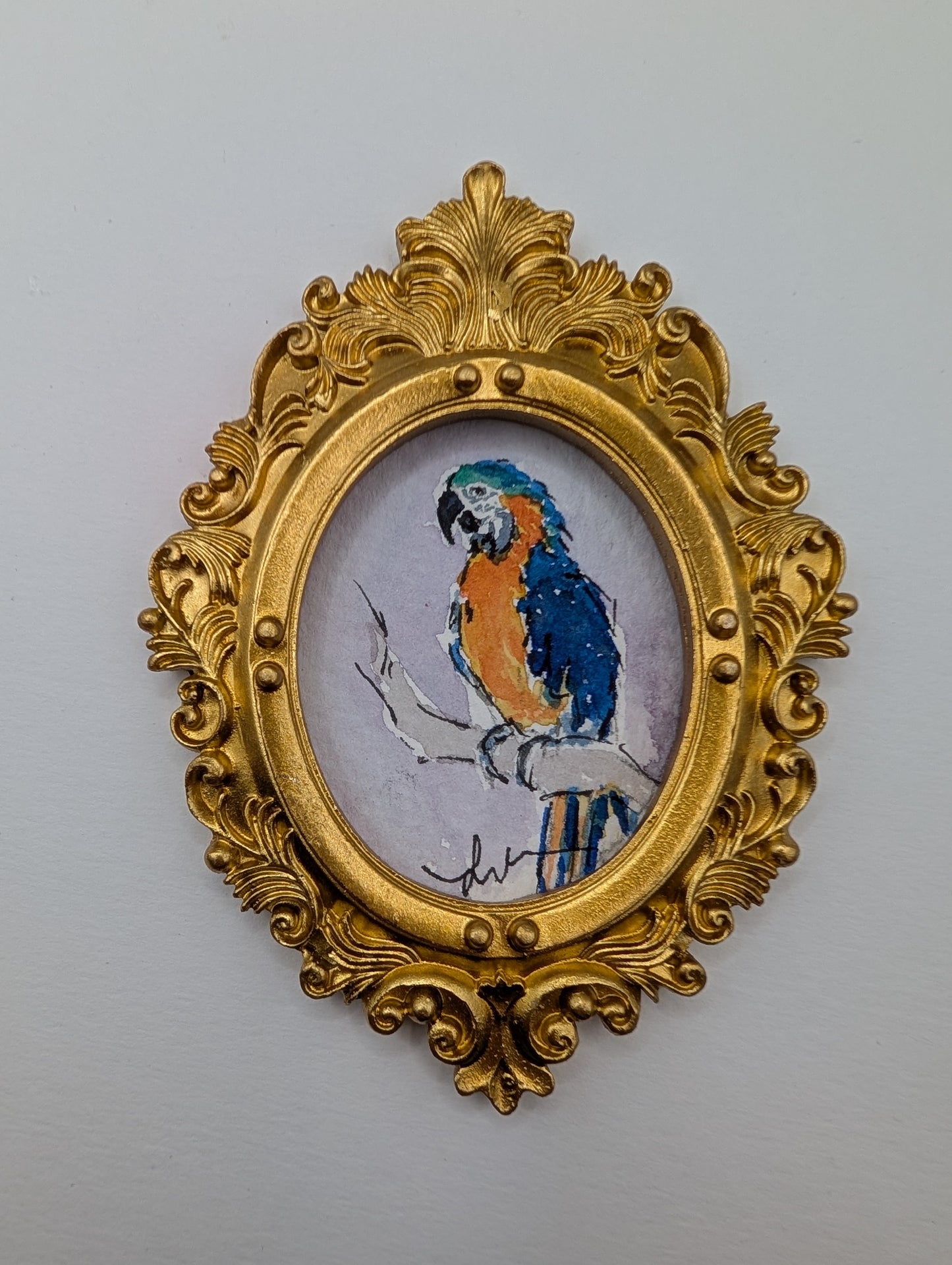 Mini Parrot Painting - Original Watercolor Art by Lora Cavallin