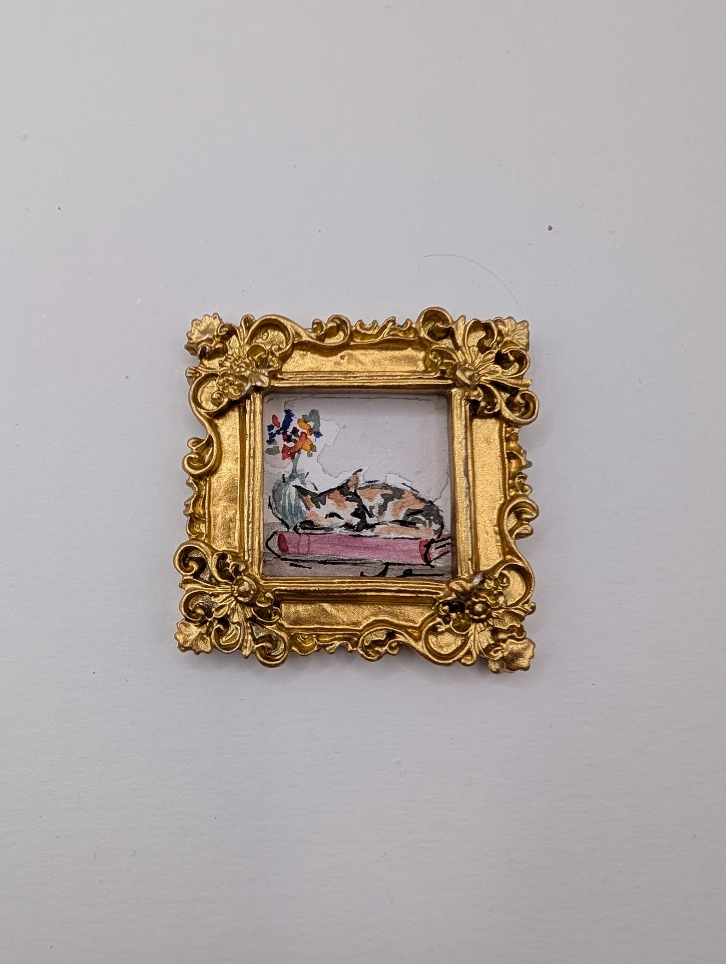 Mini Sleeping Cat Painting - Original Watercolor Art by Lora Cavallin