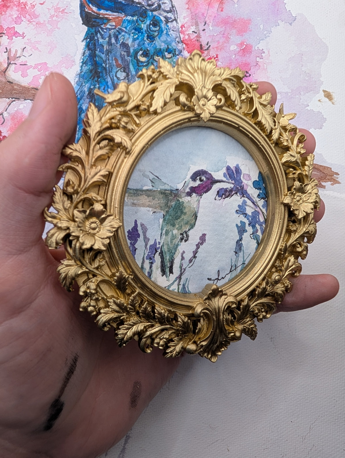 Mini Hummingbird Painting - Original Watercolor Art by Lora Cavallin
