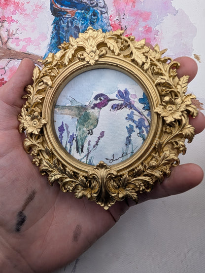 Mini Hummingbird Painting - Original Watercolor Art by Lora Cavallin