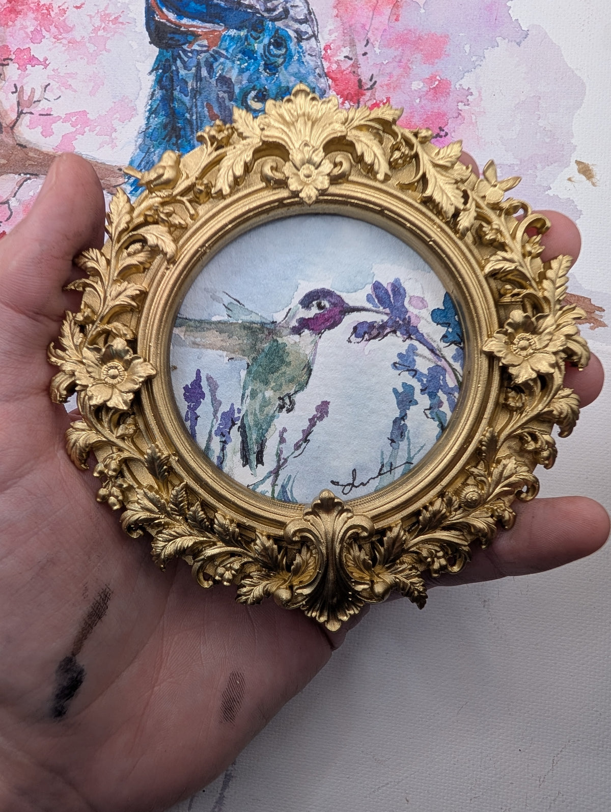 Mini Hummingbird Painting - Original Watercolor Art by Lora Cavallin