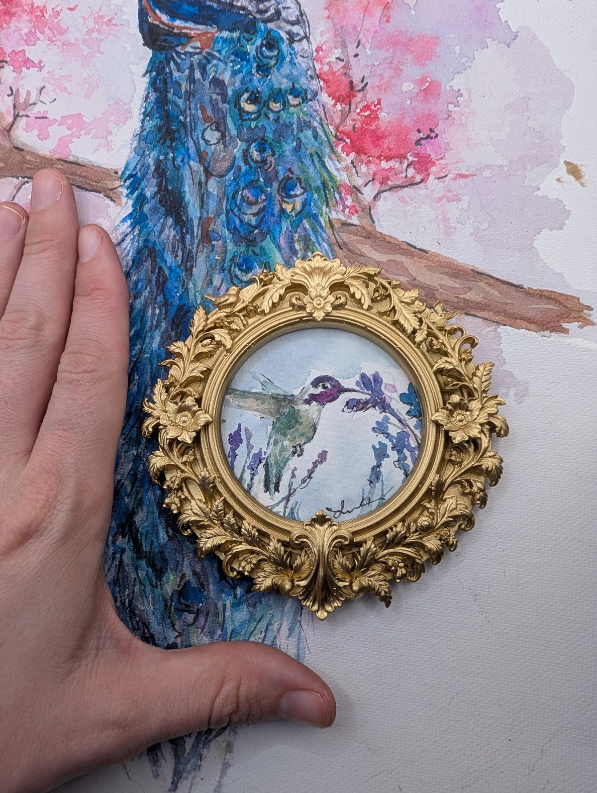 Mini Hummingbird Painting - Original Watercolor Art by Lora Cavallin