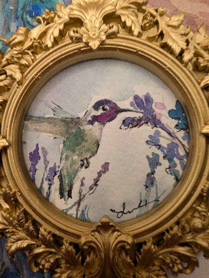Mini Hummingbird Painting - Original Watercolor Art by Lora Cavallin