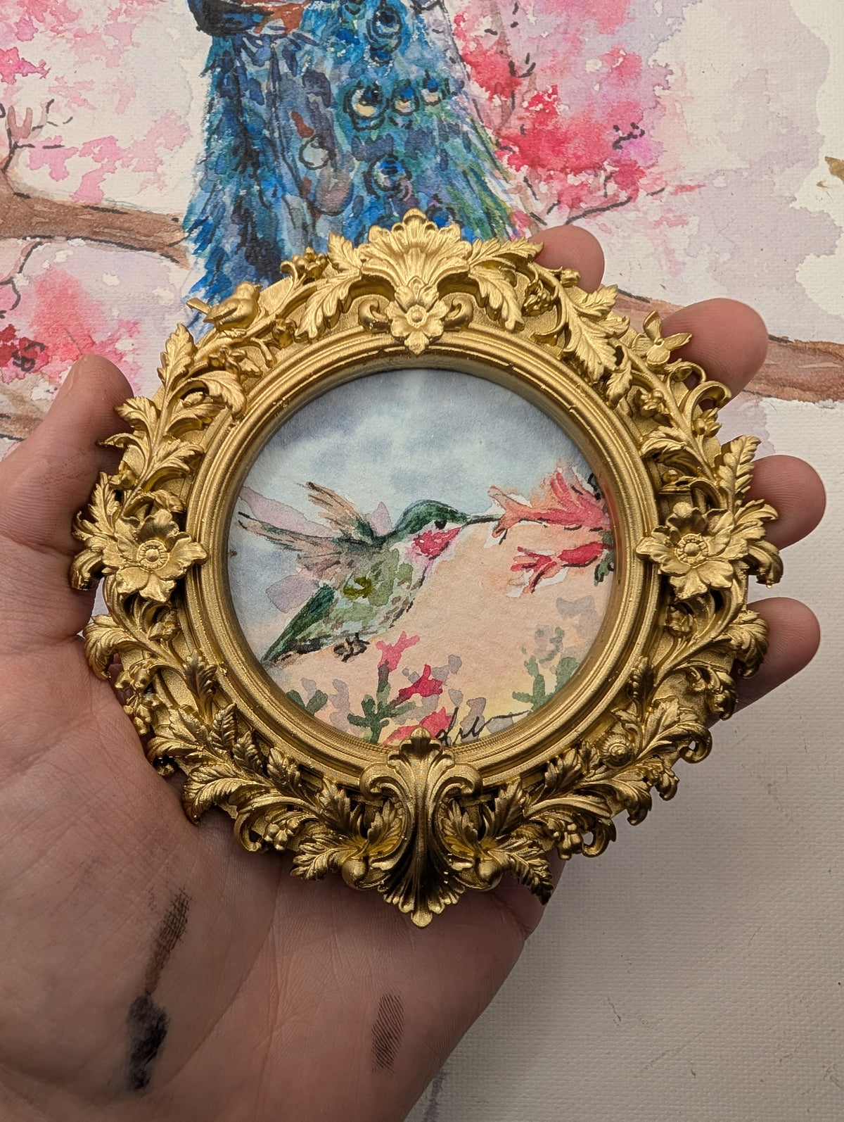 Mini Hummingbird Painting - Original Watercolor Art by Lora Cavallin