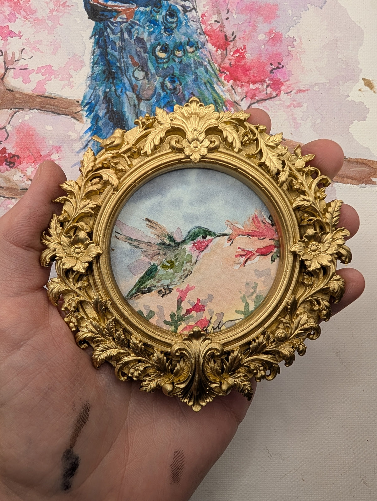 Mini Hummingbird Painting - Original Watercolor Art by Lora Cavallin
