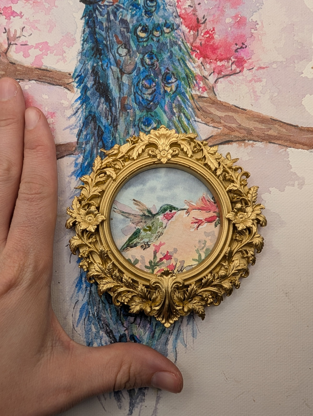 Mini Hummingbird Painting - Original Watercolor Art by Lora Cavallin