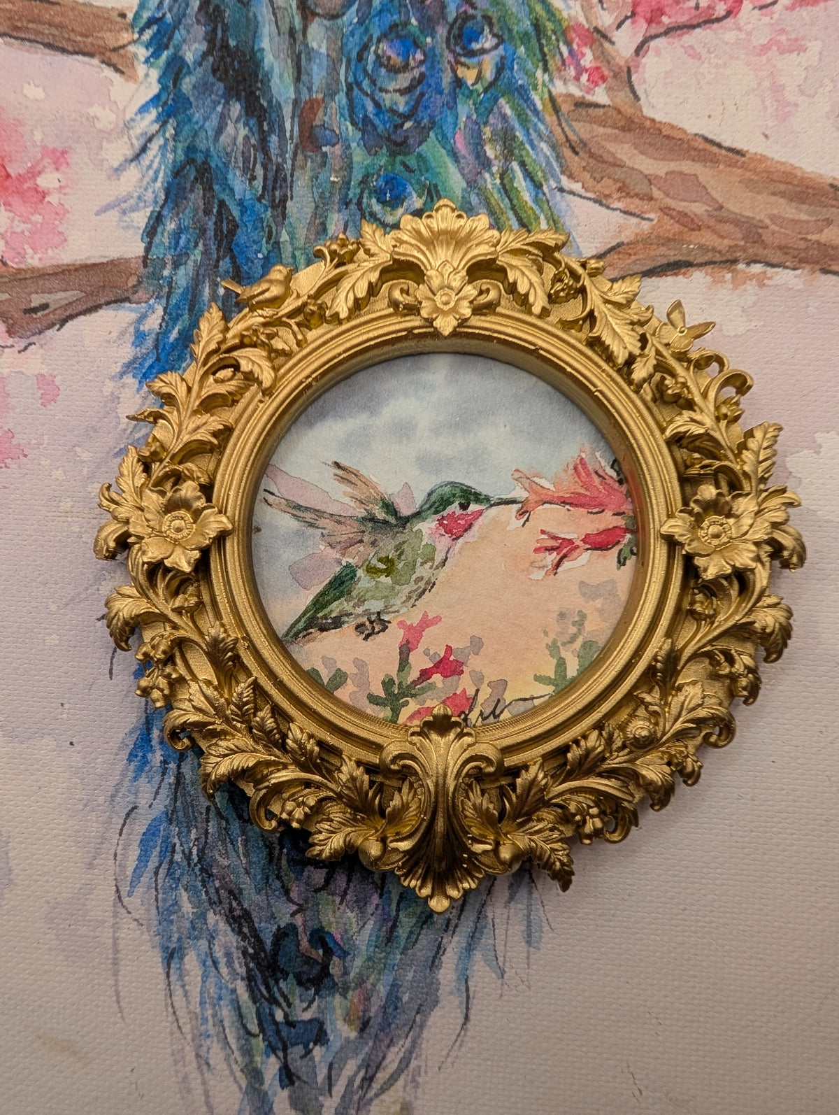 Mini Hummingbird Painting - Original Watercolor Art by Lora Cavallin