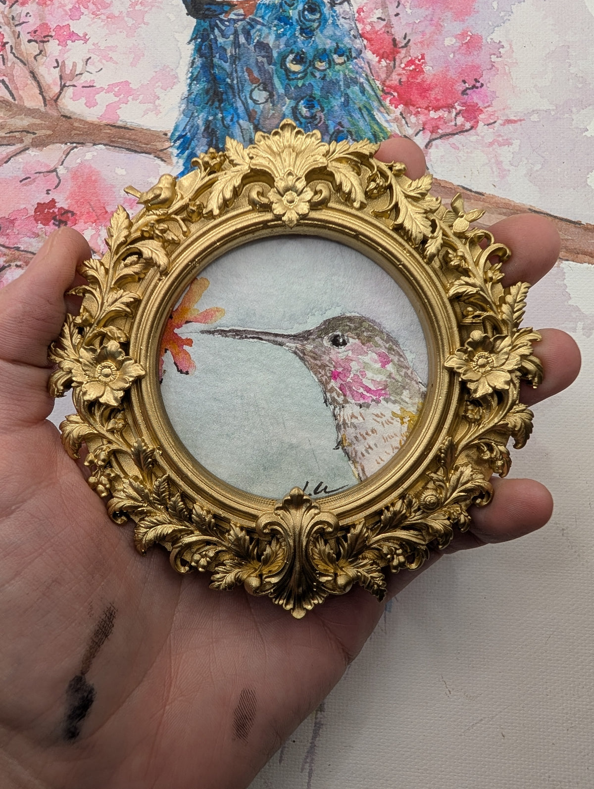 Mini Hummingbird Painting - Original Watercolor Art by Lora Cavallin