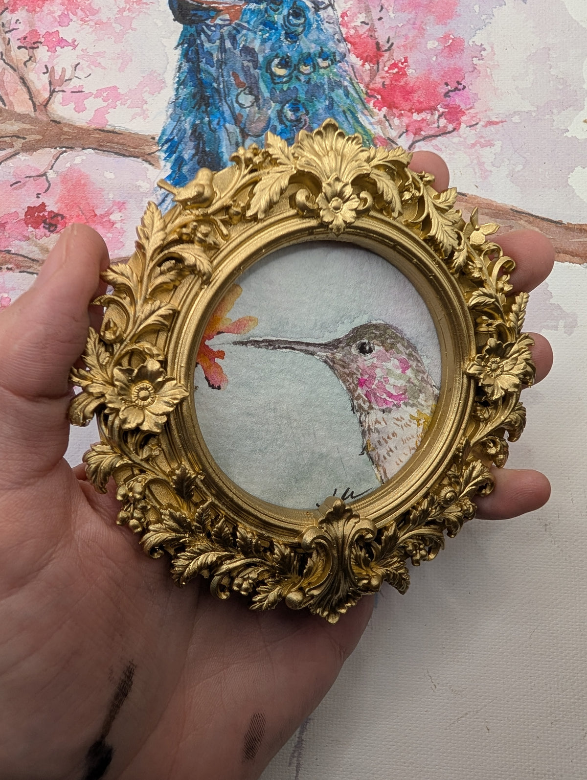 Mini Hummingbird Painting - Original Watercolor Art by Lora Cavallin