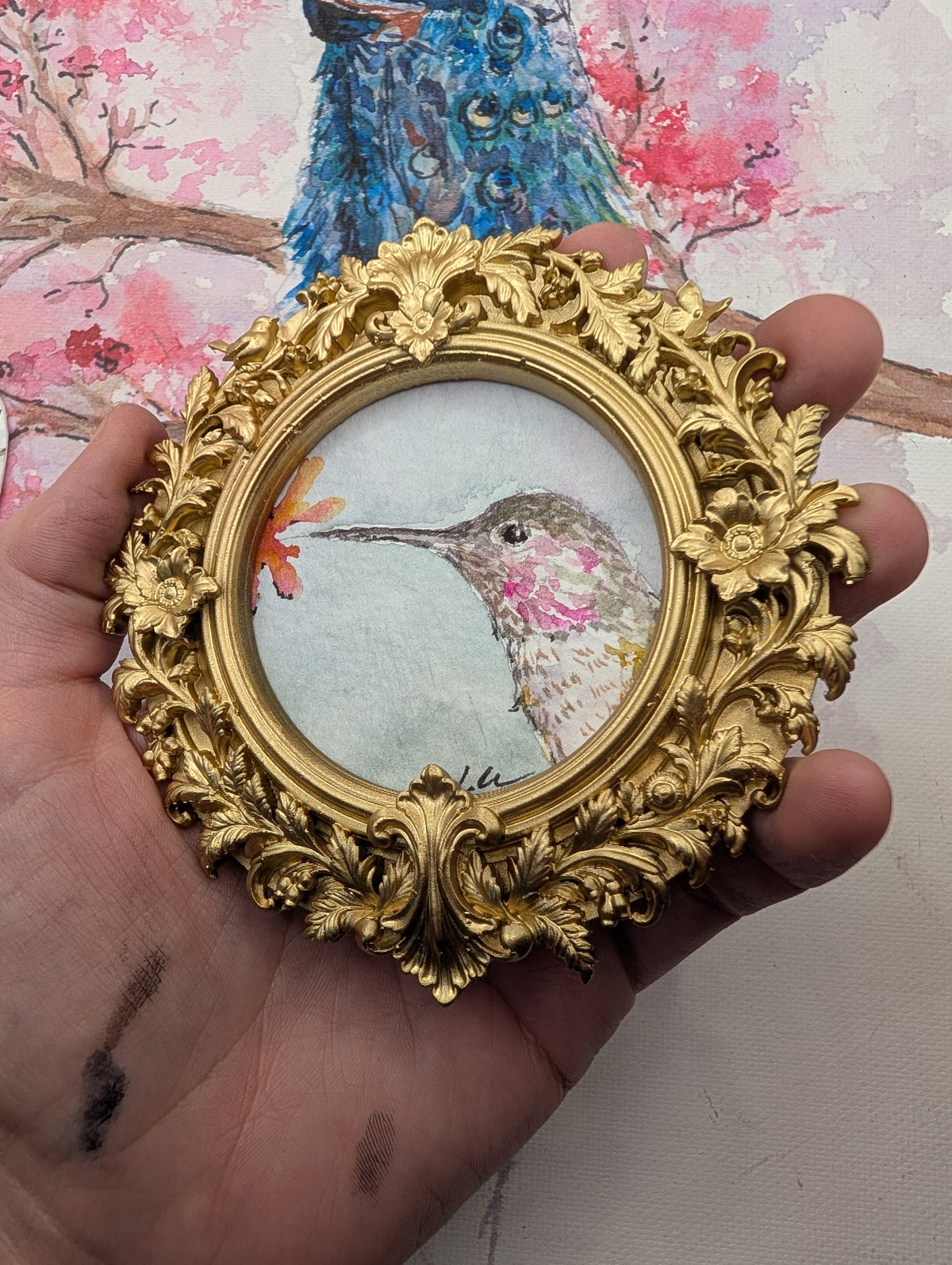 Mini Hummingbird Painting - Original Watercolor Art by Lora Cavallin
