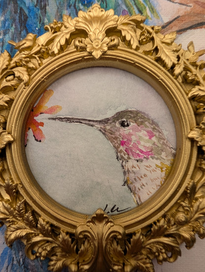 Mini Hummingbird Painting - Original Watercolor Art by Lora Cavallin