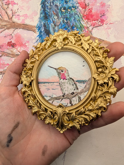 Mini Hummingbird Painting - Original Watercolor Art by Lora Cavallin