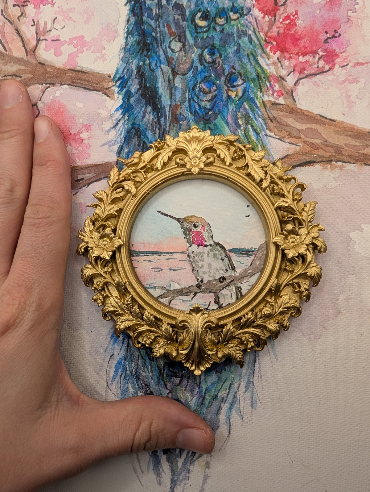 Mini Hummingbird Painting - Original Watercolor Art by Lora Cavallin