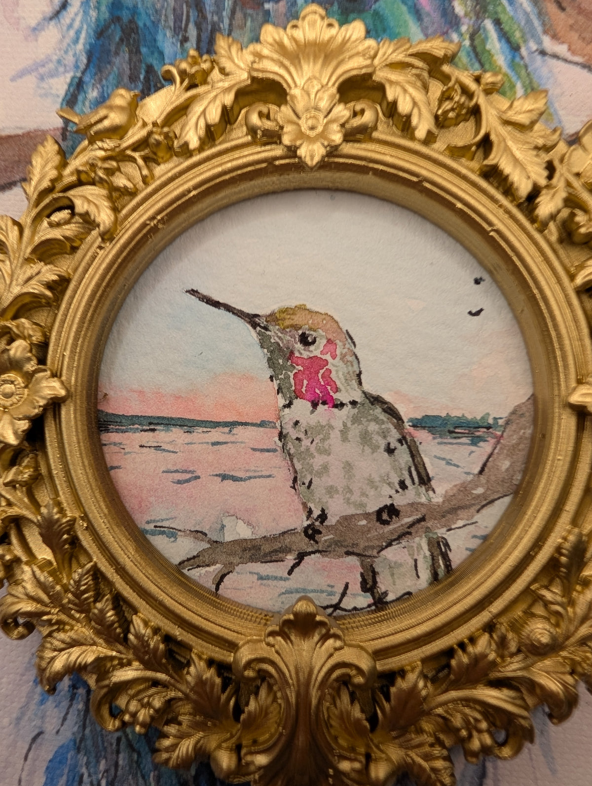 Mini Hummingbird Painting - Original Watercolor Art by Lora Cavallin