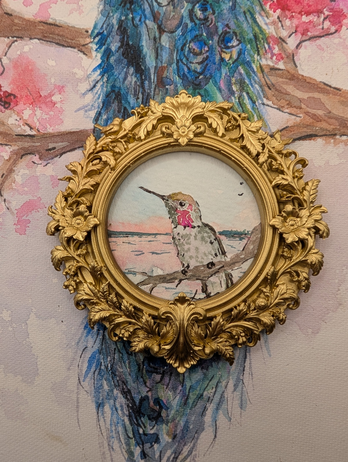 Mini Hummingbird Painting - Original Watercolor Art by Lora Cavallin