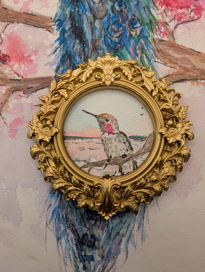 Mini Hummingbird Painting - Original Watercolor Art by Lora Cavallin