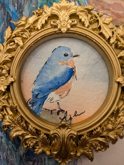Mini Bluebird Painting - Original Watercolor Art by Lora Cavallin