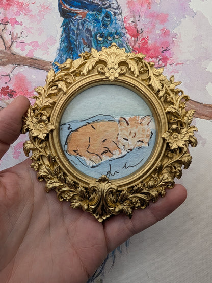 Mini Sleeping Cat Painting - Original Watercolor Art by Lora Cavallin